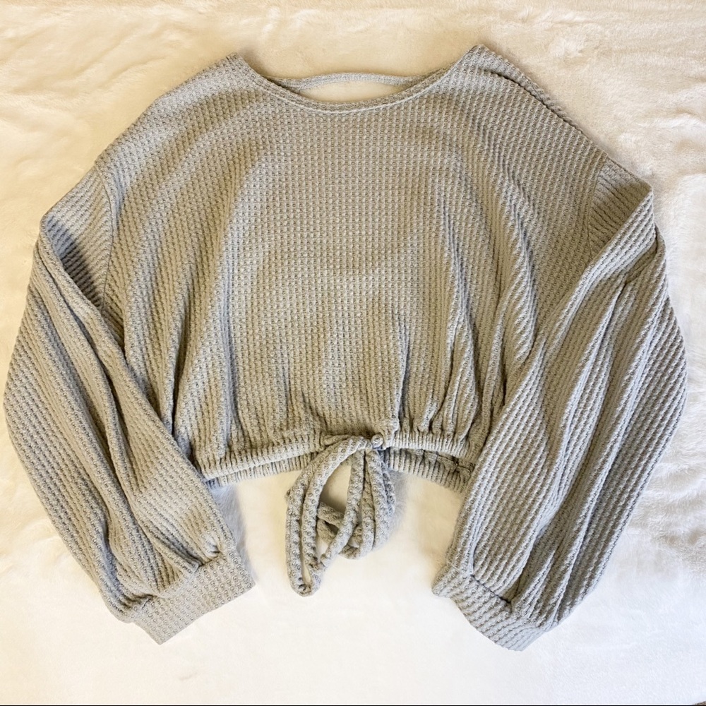 Audrey 3+1 Waffle Knit Crop Lightweight Sweater M